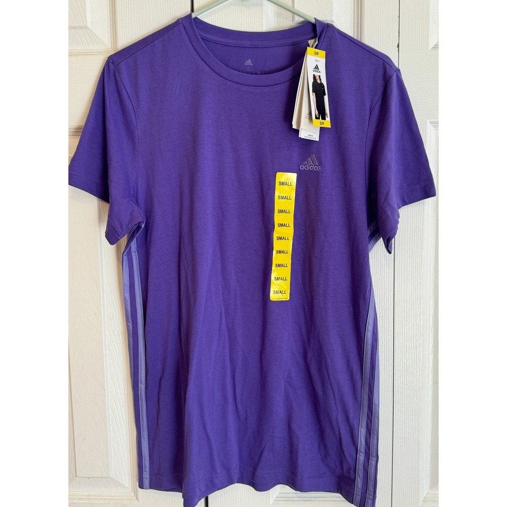 NEW Adidas 3S PES Tee Shirt Three Stripes Purple Loose Fit Women's Size Small‎